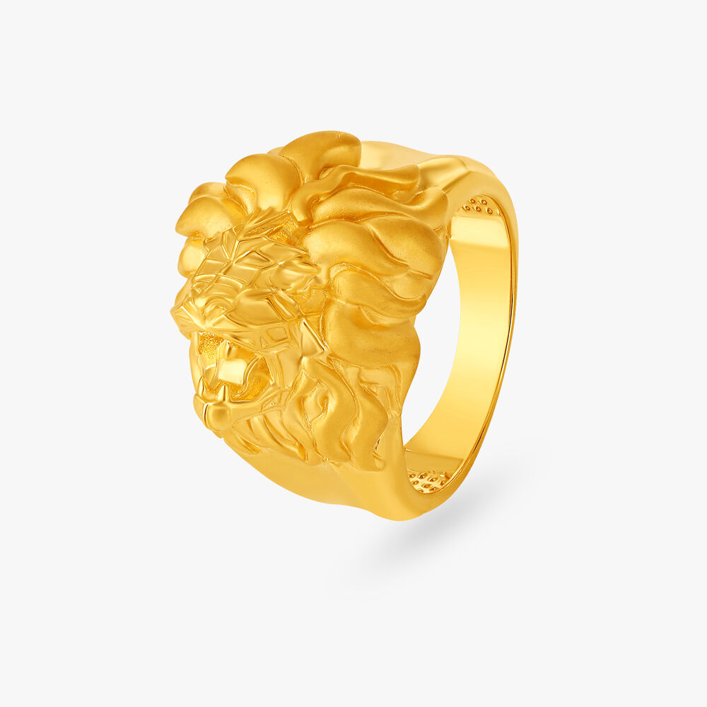 Men's Yellow Gold 10k Lion Diamond Ring • Miral Jewelry